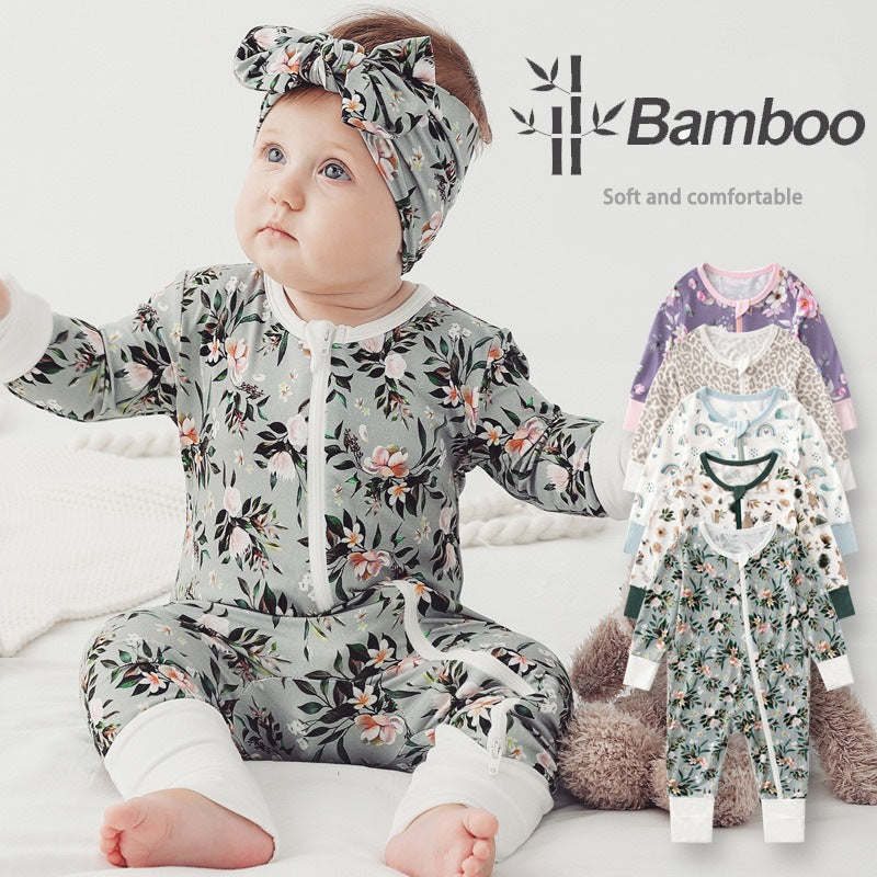 Bamboo jammies One-piece baby bamboo fiber printed crawling suit