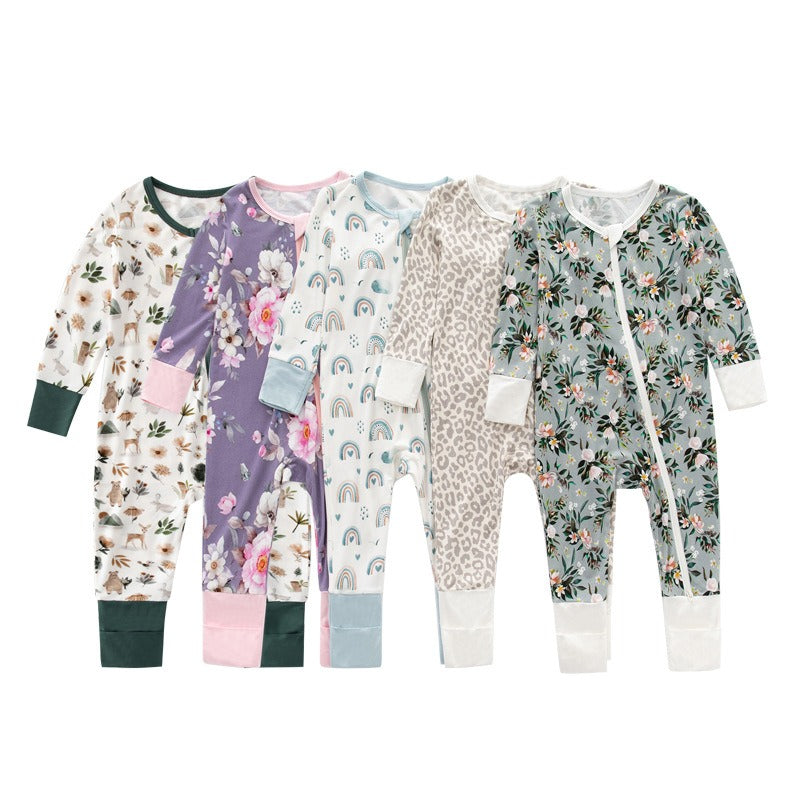 Bamboo jammies One-piece baby bamboo fiber printed crawling suit